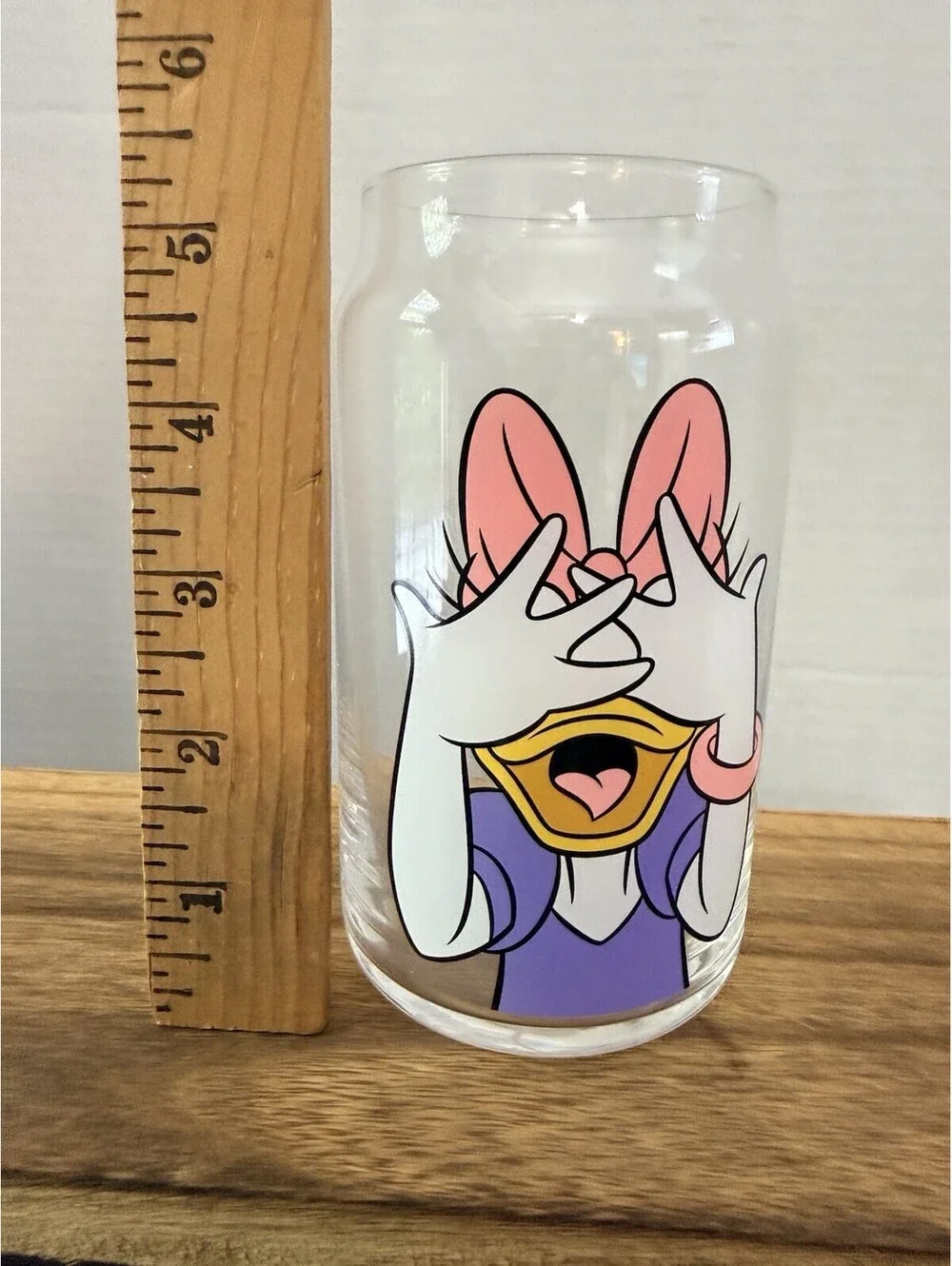 JoyJolt Disney Daisy Duck Peek A Boo 16 oz Can Glass Tumbler Drinking Glass